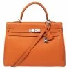 Hermes Orange Togo Leather Palladium Hardware Kelly Retourne 35 Bag For Women