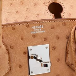 Hermes Tabac Camel Ostrich Palladium Plated Birkin 30 Bag For Women -Deals Hermes Store luxury women hermes used handbags p608568 007