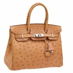 Hermes Tabac Camel Ostrich Palladium Plated Birkin 30 Bag For Women -Deals Hermes Store luxury women hermes used handbags p608568 011