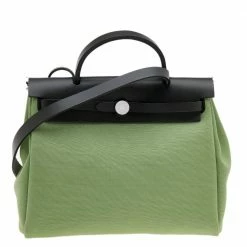 Hermes Vert Criquet/Kaki Canvas And Leather Herbag Zip 31 Bag For Women