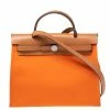 Hermes Orange/Natural Canvas And Leather Herbag Zip PM Bag For Women -Deals Hermes Store luxury women hermes used handbags p613054 006