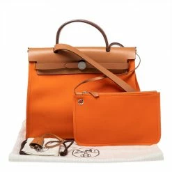 Hermes Orange/Natural Canvas And Leather Herbag Zip PM Bag For Women -Deals Hermes Store luxury women hermes used handbags p613054 008