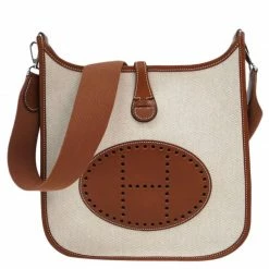 Hermes Bi Color Toile Canvas/Leather Evelyne II PM Bag For Women