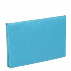 Hermes Celeste/Kraft Chevre Mysore Leather Calvi Verso Card Holder For Women -Deals Hermes Store luxury women hermes used handbags p614886 004