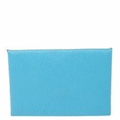 Hermes Celeste/Kraft Chevre Mysore Leather Calvi Verso Card Holder For Women -Deals Hermes Store luxury women hermes used handbags p614886 005
