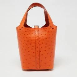 Hermes Hermès Tangerine Ostrich Picotin Lock 18 Bag For Women -Deals Hermes Store luxury women hermes used handbags p621880 006