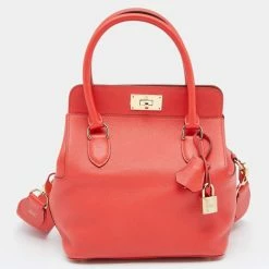 Hermes Rouge Tomate Evercolor Leather Gold Plated Toolbox 20 Bag For Women