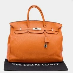 Hermes Hermès Orange Togo Leather Palladium Plated Birkin 40 Bag For Women -Deals Hermes Store luxury women hermes used handbags p623936 002
