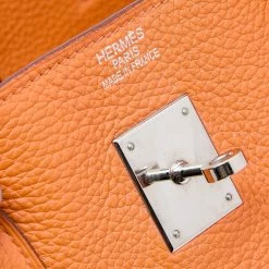 Hermes Hermès Orange Togo Leather Palladium Plated Birkin 40 Bag For Women -Deals Hermes Store luxury women hermes used handbags p623936 014