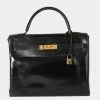 Hermes Black Box Calf Leather Vintage Retourne Kelly 32 GHW Bag For Women -Deals Hermes Store luxury women hermes used handbags p625317 002