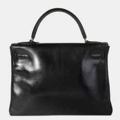 Hermes Black Box Calf Leather Vintage Retourne Kelly 32 GHW Bag For Women -Deals Hermes Store luxury women hermes used handbags p625317 005