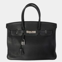Hermes Black Togo Leather Birkin 35 PHW Bag For Women
