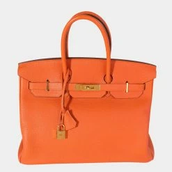 Hermes Orange Togo Leather Birkin 35 GHW Bag For Women