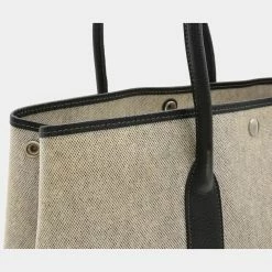 Hermes Garden PM Tote Bag Toile Ash Leather Gray Black For Women -Deals Hermes Store luxury women hermes used handbags p625734 002