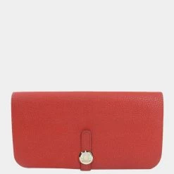 Hermes Dogon Long Red Purse Taurillon Ladies HERMES For Women