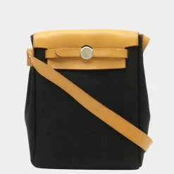 Hermes Ale Bag TPM Shoulder Toile GM Canvas Leather Beige Black With Natural Replacement H Engraved For Women