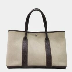 HERMES Garden Tote Bag Marron Toile Ash H Engraved For Women