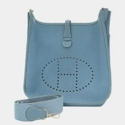 Hermes Evelyn 2 PM Taurillon Clemence Blue Gene ? I Engraved Shoulder Bag For Women