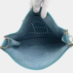 Hermes Evelyn 2 PM Taurillon Clemence Blue Gene ? I Engraved Shoulder Bag For Women -Deals Hermes Store luxury women hermes used handbags p625770 011