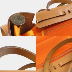 Hermes Ale Bag Zip 31 Orange Shoulder Toile Offiche / Leather Women's For Women -Deals Hermes Store luxury women hermes used handbags p625782 004