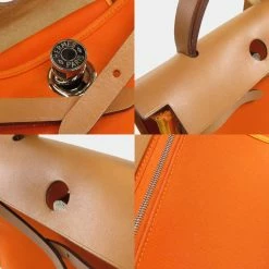 Hermes Ale Bag Zip 31 Orange Shoulder Toile Offiche / Leather Women's For Women -Deals Hermes Store luxury women hermes used handbags p625782 009