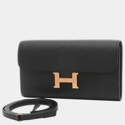 Hermes Constance To Go Epson Black Rose Z Engraved Shoulder Bag For Women