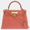 Hermes Kelly 28 Inner Stitch Togo Rose Tea ? Q Engraved Handbag 0022 HERMES For Women -Deals Hermes Store luxury women hermes used handbags p625847 001