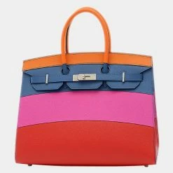 Hermes Birkin 35 Rainbow Apricot Blue Agat Magnolia Rouge Kazak Handbag For Women