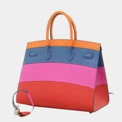 Hermes Birkin 35 Rainbow Apricot Blue Agat Magnolia Rouge Kazak Handbag For Women -Deals Hermes Store luxury women hermes used handbags p625862 004