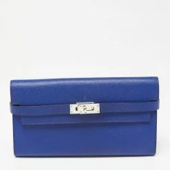 Hermes Blue Electric Epsom Leather Kelly Classic Wallet For Women