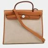 Hermes Naturel Vache Hunter Leather And Toile Canvas Herbag Zip 31 Bag For Women -Deals Hermes Store luxury women hermes used handbags p626882 011
