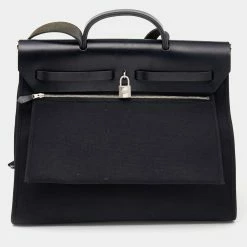 Hermes Noir Toil And Vache Hunter Leather Herbag Zip 39 Bag For Women -Deals Hermes Store luxury women hermes used handbags p627655 003
