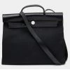 Hermes Noir Toil And Vache Hunter Leather Herbag Zip 39 Bag For Women -Deals Hermes Store luxury women hermes used handbags p627655 006