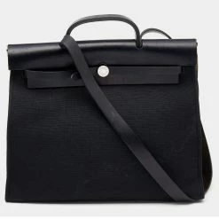 Hermes Noir Toil And Vache Hunter Leather Herbag Zip 39 Bag For Women