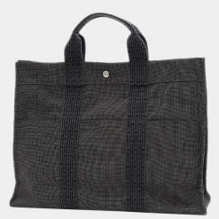 Hermes Aleline MM Tote Bag Canvas Gray For Women -Deals Hermes Store luxury women hermes used handbags p628110 004