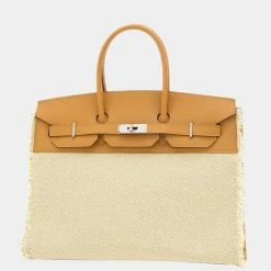 Hermes Birkin 35 Furei-furei Sesame Twill Ash Swift Z Engraved Handbag For Women