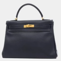 Hermes Kelly 32 Swift Navy â¡ H Engraved Handbag For Women