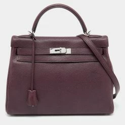 Hermes Violet Chevre De Coromandel Leather Palladium Plated Kelly 32 Bag For Women