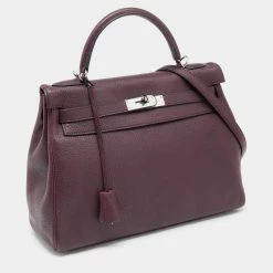 Hermes Violet Chevre De Coromandel Leather Palladium Plated Kelly 32 Bag For Women -Deals Hermes Store luxury women hermes used handbags p628367 011