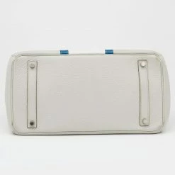 Hermes Gris Perle/Blanc/Mykonos Clemence And Lizard Club Birkin 35 Bag For Women -Deals Hermes Store luxury women hermes used handbags p628385 006