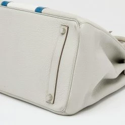 Hermes Gris Perle/Blanc/Mykonos Clemence And Lizard Club Birkin 35 Bag For Women -Deals Hermes Store luxury women hermes used handbags p628385 009