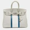 Hermes Gris Perle/Blanc/Mykonos Clemence And Lizard Club Birkin 35 Bag For Women -Deals Hermes Store luxury women hermes used handbags p628385 010