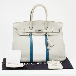 Hermes Gris Perle/Blanc/Mykonos Clemence And Lizard Club Birkin 35 Bag For Women -Deals Hermes Store luxury women hermes used handbags p628385 013
