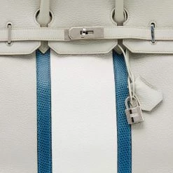 Hermes Gris Perle/Blanc/Mykonos Clemence And Lizard Club Birkin 35 Bag For Women -Deals Hermes Store luxury women hermes used handbags p628385 1650949772 015