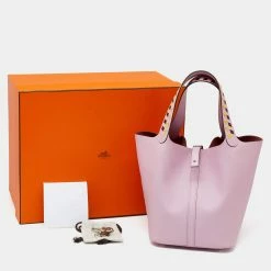 Hermes Mauve Sylvestre/Rogue H/Jaune De Naples Epsom Leather Picotin Lock Tressage MM Bag For Women -Deals Hermes Store luxury women hermes used handbags p628402 003