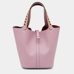 Hermes Mauve Sylvestre/Rogue H/Jaune De Naples Epsom Leather Picotin Lock Tressage MM Bag For Women