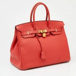 Hermes Rouge Pivoine Clemence Leather Gold Plated Birkin 35 Bag For Women -Deals Hermes Store luxury women hermes used handbags p628415 003