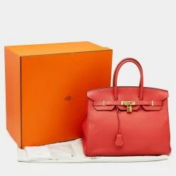 Hermes Rouge Pivoine Clemence Leather Gold Plated Birkin 35 Bag For Women -Deals Hermes Store luxury women hermes used handbags p628415 005