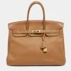 Hermes Gold Ardennes Leather Gold Finish Birkin 35 Bag For Women -Deals Hermes Store luxury women hermes used handbags p629688 002