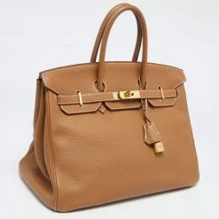 Hermes Gold Ardennes Leather Gold Finish Birkin 35 Bag For Women -Deals Hermes Store luxury women hermes used handbags p629688 013